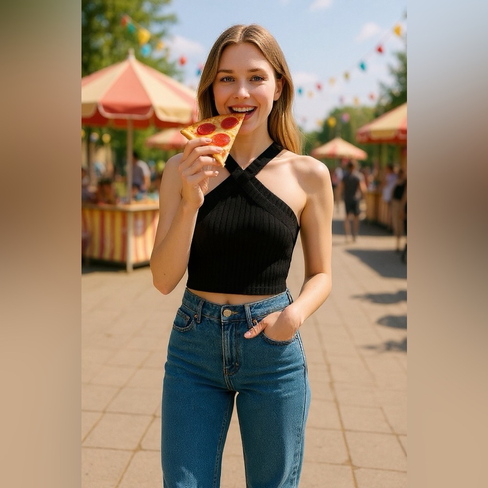 Black Halter Neck Women's Crop Top